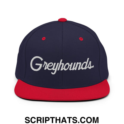 Greyhounds School Mascot Script Snapback Hat Navy Red
