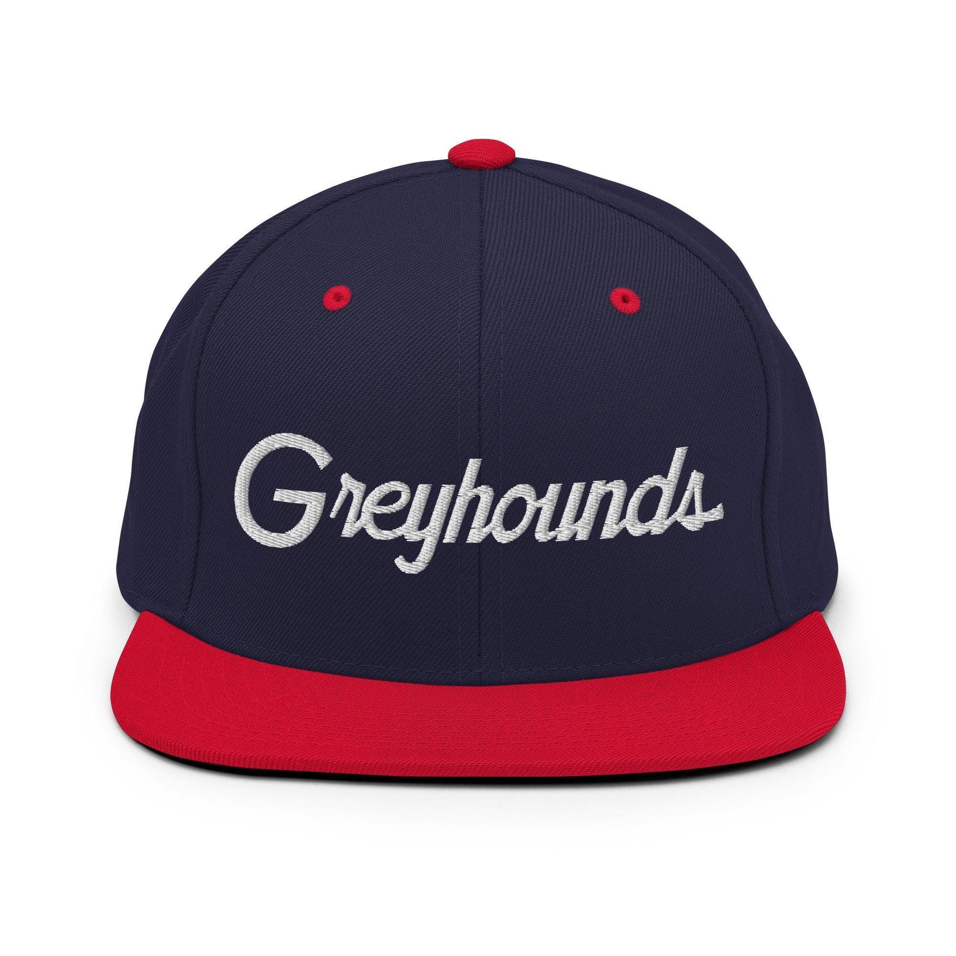 Greyhounds School Mascot Script Snapback Hat Navy Red