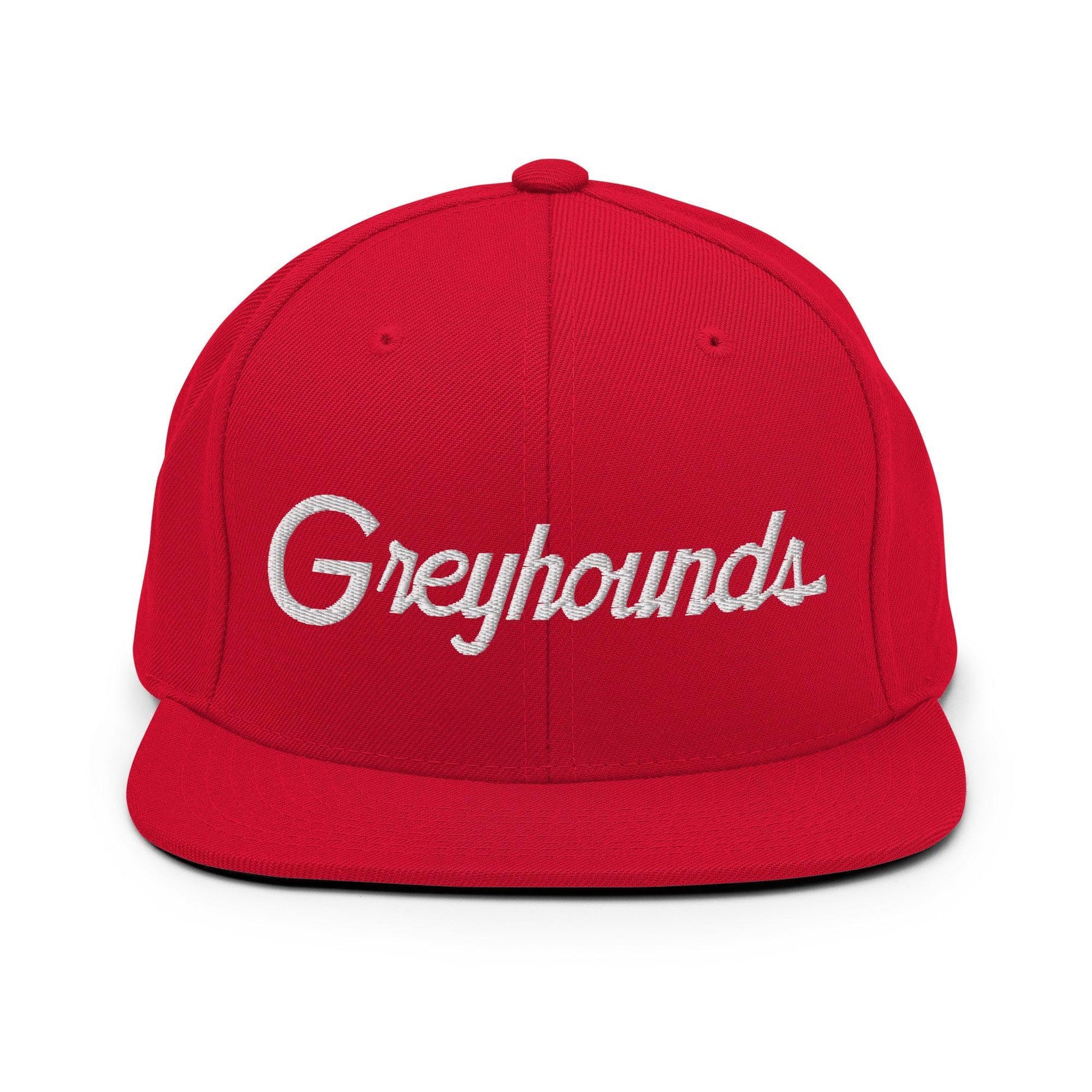 Greyhounds School Mascot Script Snapback Hat Red