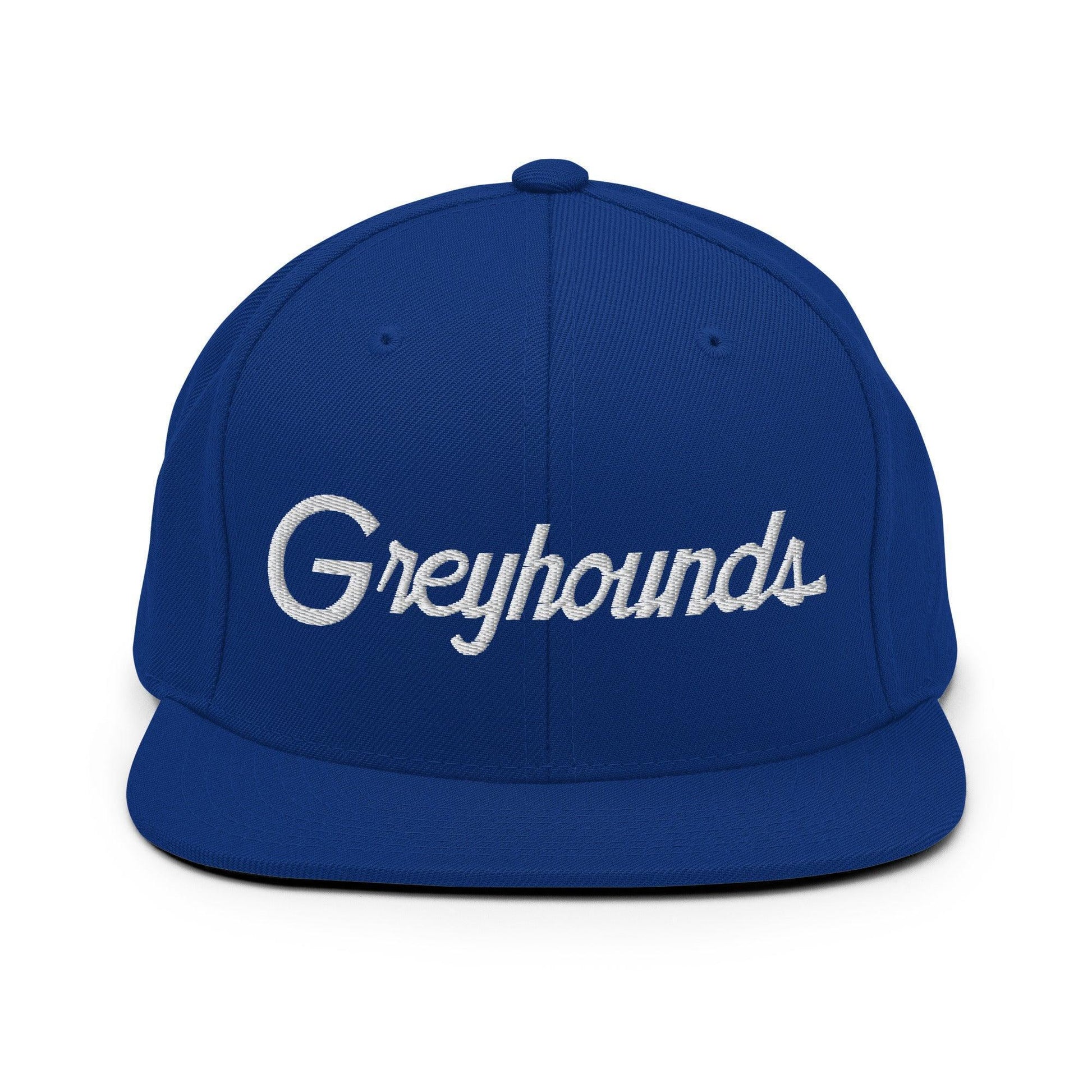 Greyhounds School Mascot Script Snapback Hat Royal Blue