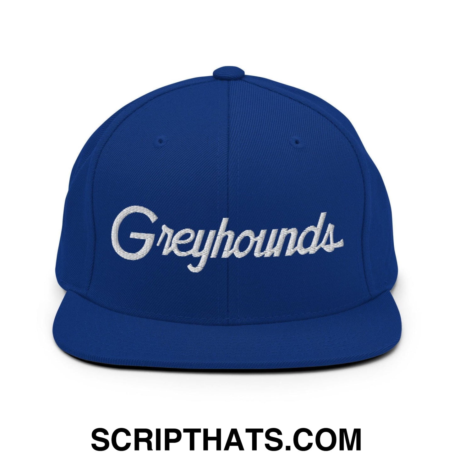 Greyhounds School Mascot Script Snapback Hat Royal Blue