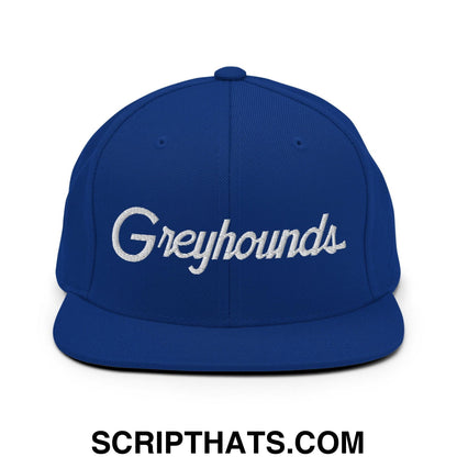 Greyhounds School Mascot Script Snapback Hat Royal Blue