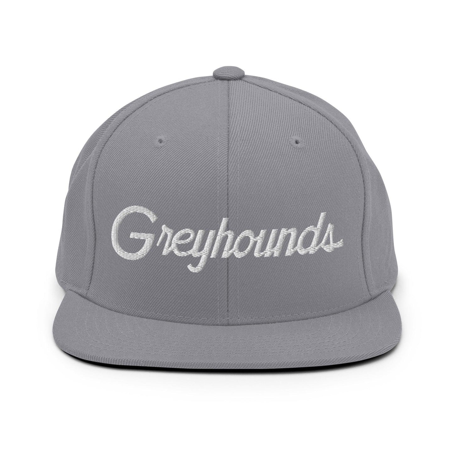 Greyhounds School Mascot Script Snapback Hat Silver