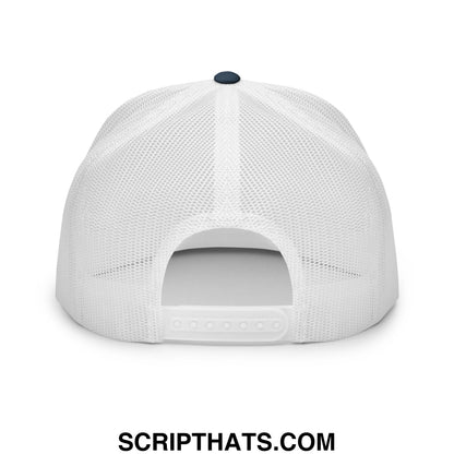 White mesh trucker hat with dark blue button and adjustable strap showing the back for grumpy old veteran design