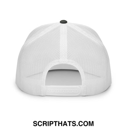 White mesh trucker hat with black button and adjustable strap at back from grumpy old veteran collection