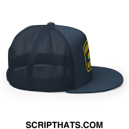 Grumpy Old Veteran Embroidered Flat Bill Brim Mesh Trucker Hat Navy