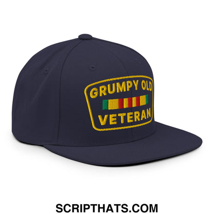 Grumpy Old Veteran Embroidered Flat Bill Brim Snapback Hat Navy