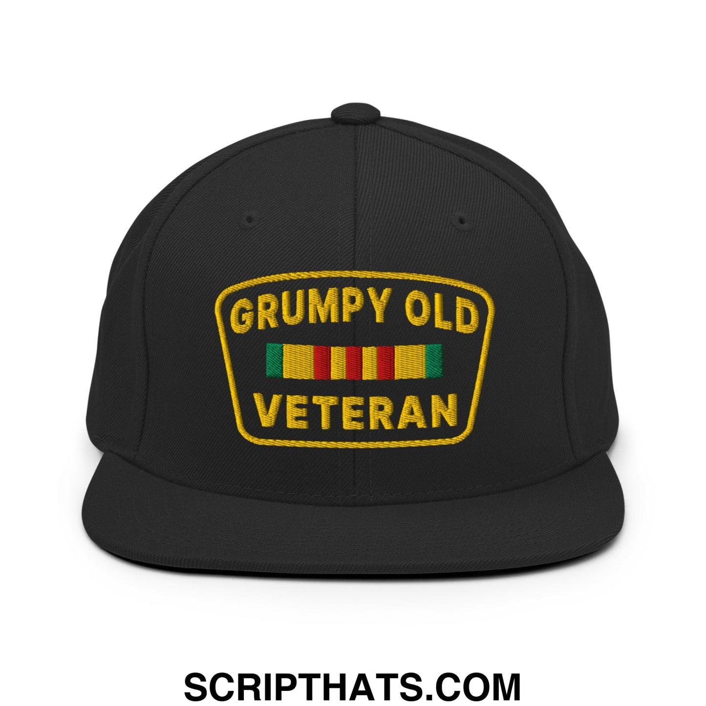 Grumpy Old Veteran Embroidered Flat Bill Brim Snapback Hat Black