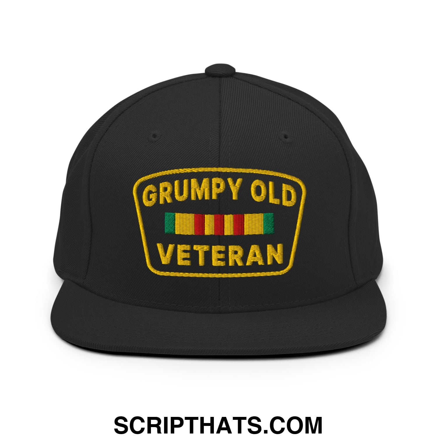 Grumpy Old Veteran Embroidered Flat Bill Brim Snapback Hat Black
