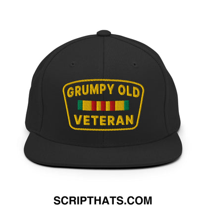 Grumpy Old Veteran Embroidered Flat Bill Brim Snapback Hat Black
