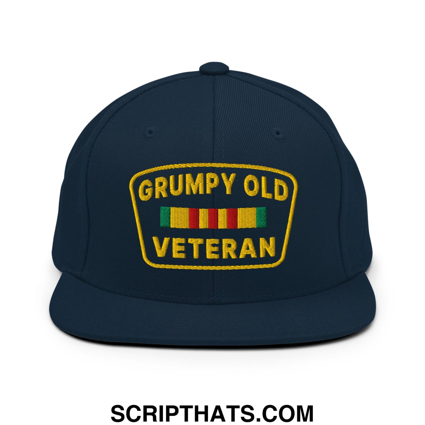 Grumpy Old Veteran Embroidered Flat Bill Brim Snapback Hat Dark Navy