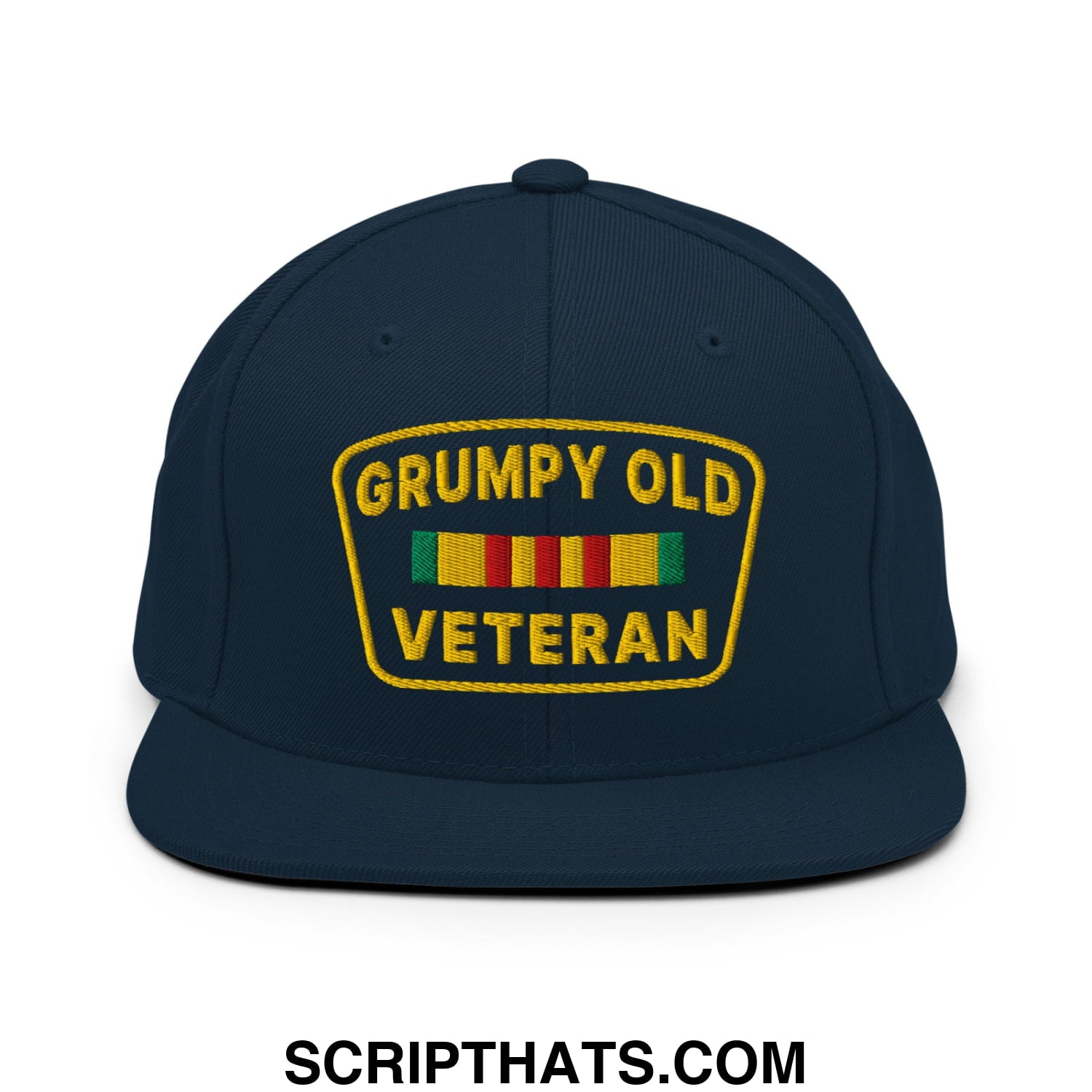 Grumpy Old Veteran Embroidered Flat Bill Brim Snapback Hat Dark Navy