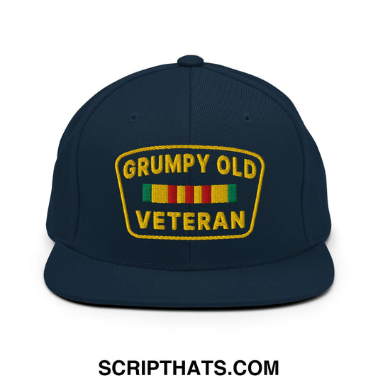 Grumpy Old Veteran Embroidered Flat Bill Brim Snapback Hat Dark Navy