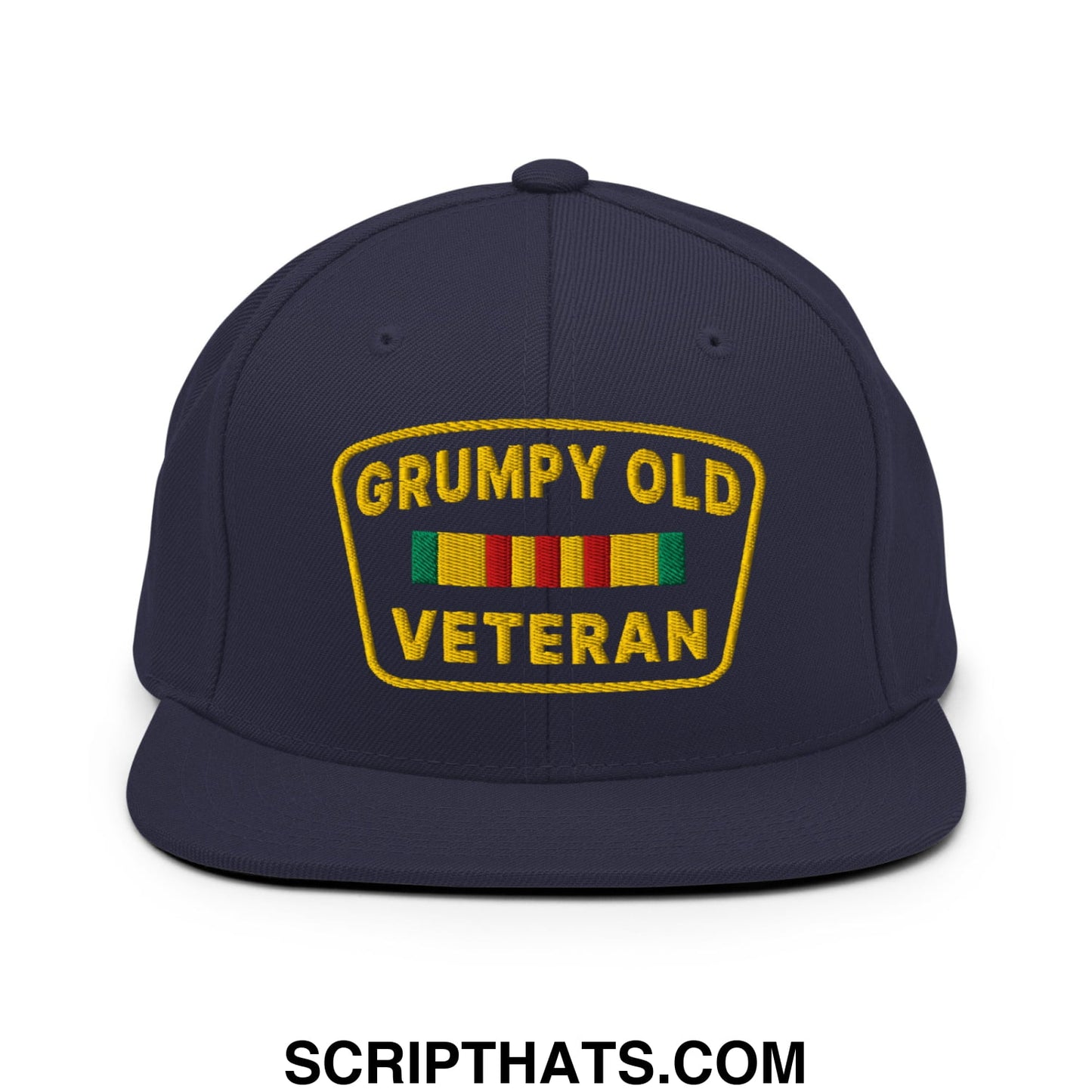 Grumpy Old Veteran Embroidered Flat Bill Brim Snapback Hat Navy