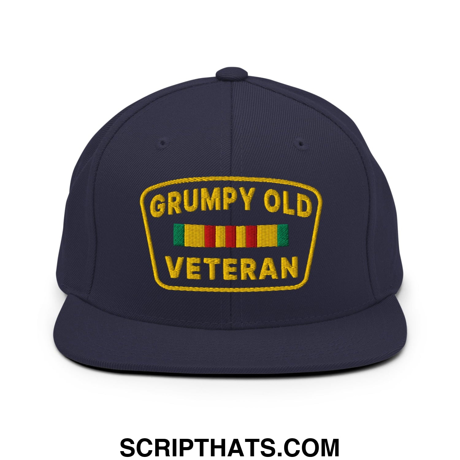 Grumpy Old Veteran Embroidered Flat Bill Brim Snapback Hat Navy