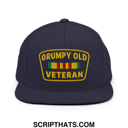 Grumpy Old Veteran Embroidered Flat Bill Brim Snapback Hat Navy