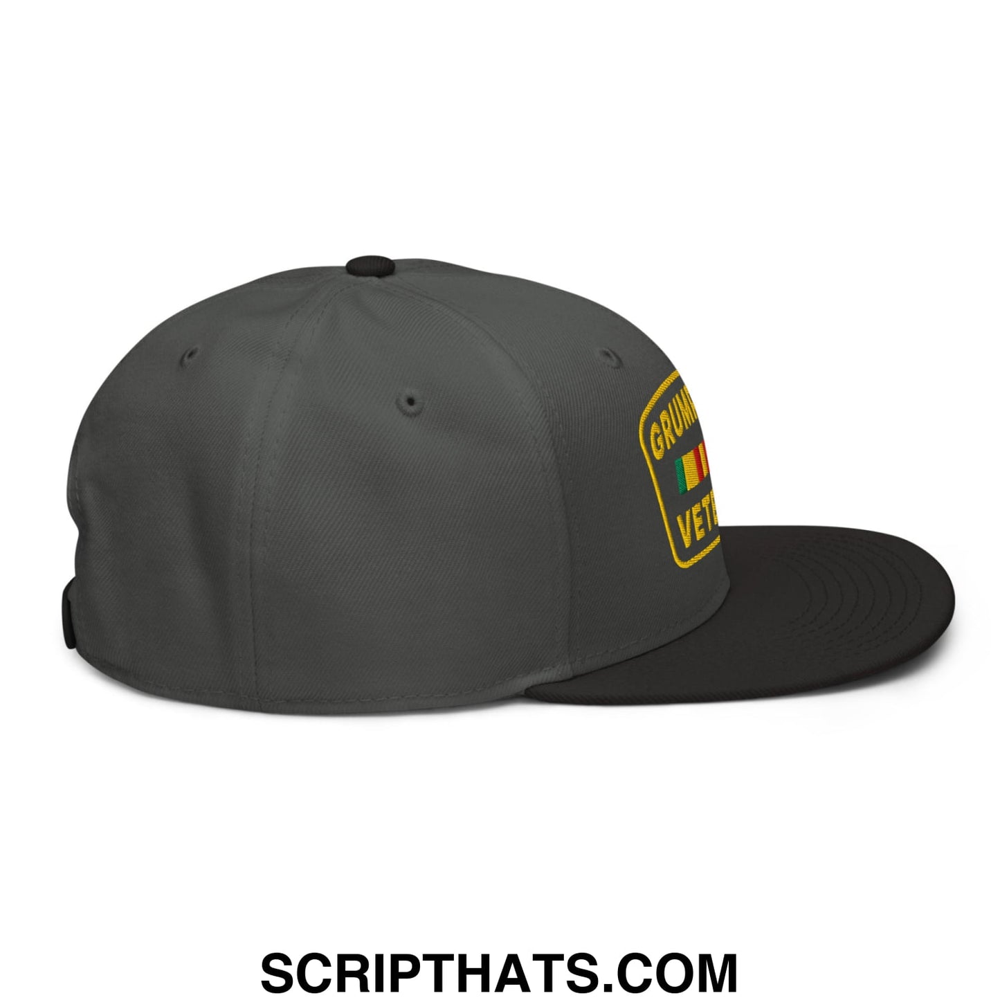 Grumpy Old Veteran Embroidered Flat Brim Bill Snapback Hat Black Charcoal gray Charcoal gray