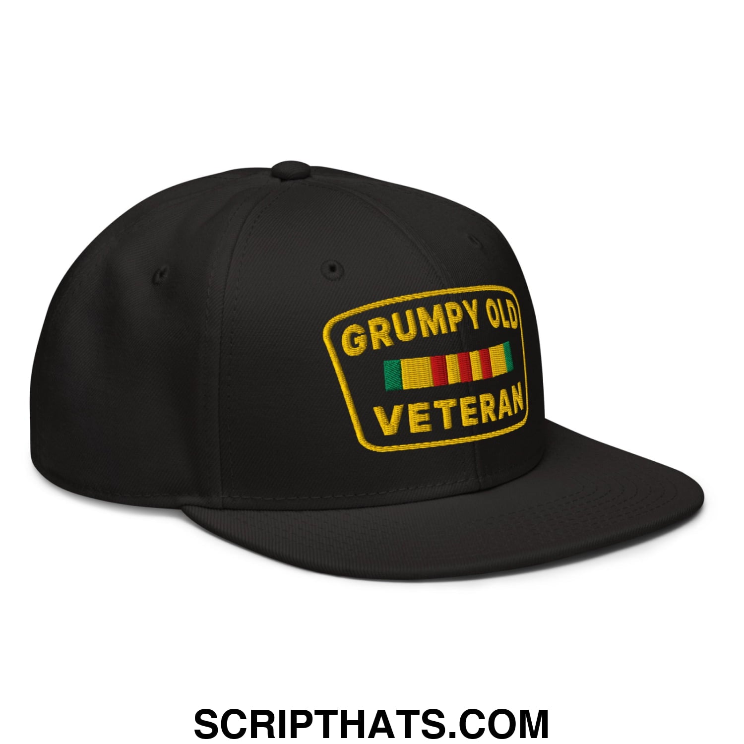 Grumpy Old Veteran Embroidered Flat Brim Bill Snapback Hat Black