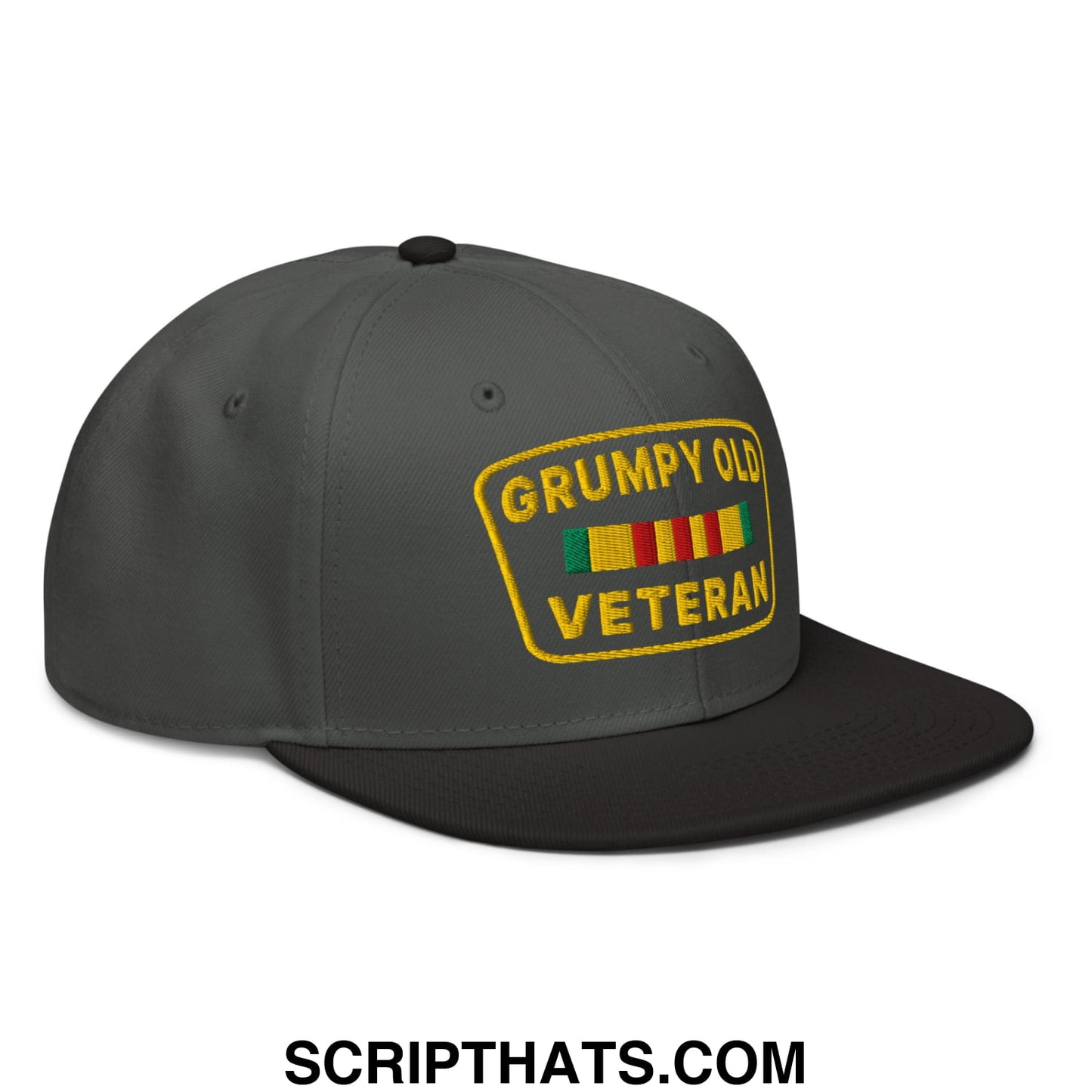 Grumpy Old Veteran Embroidered Flat Brim Bill Snapback Hat Black Charcoal gray Charcoal gray