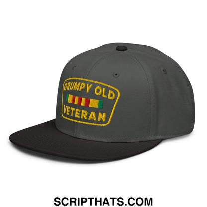 Grumpy Old Veteran Embroidered Flat Brim Bill Snapback Hat Black Charcoal gray Charcoal gray