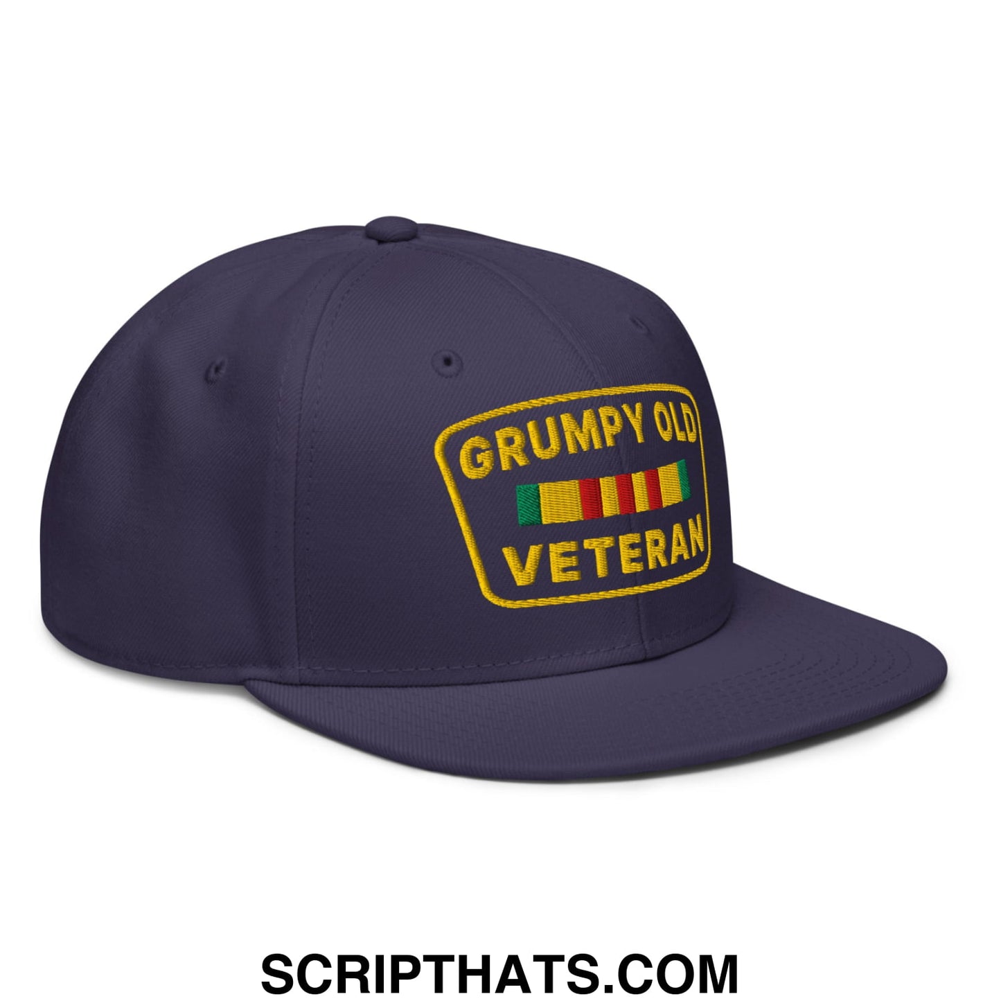 Grumpy Old Veteran Embroidered Flat Brim Bill Snapback Hat Navy blue