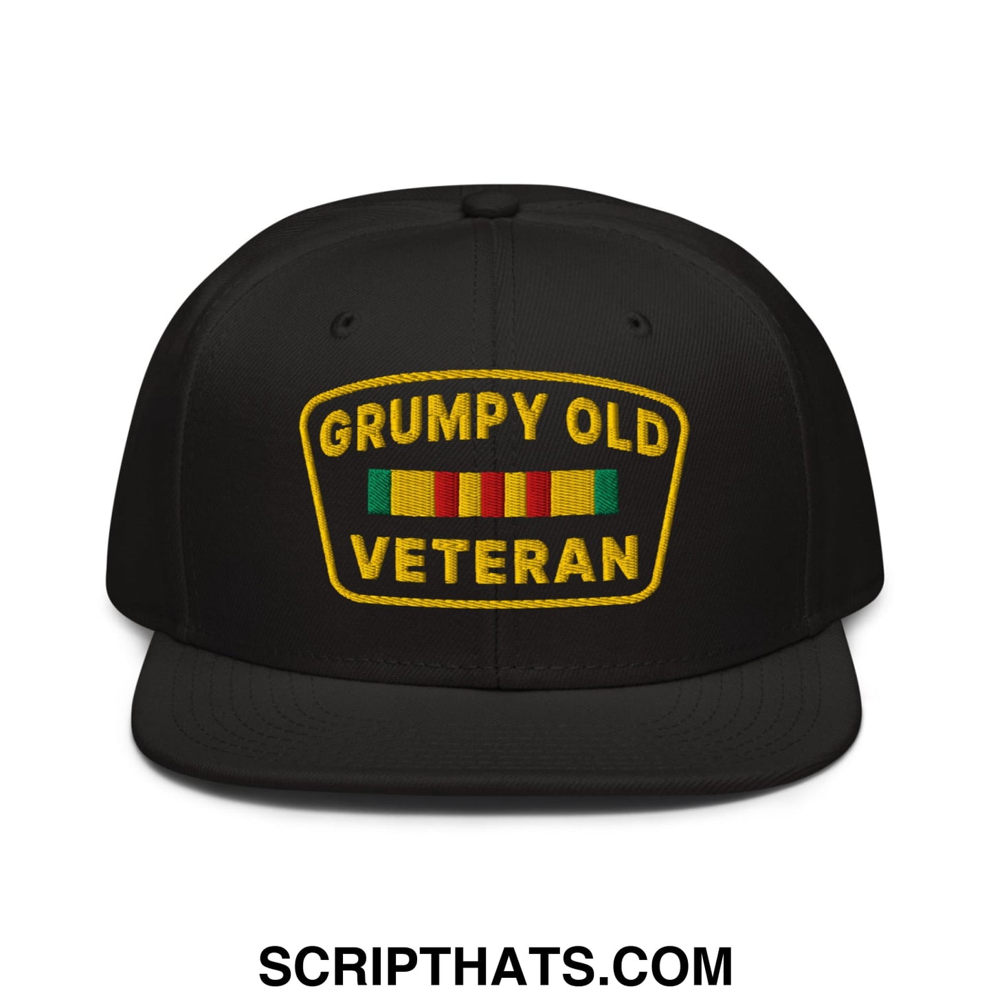 Grumpy Old Veteran Embroidered Flat Brim Bill Snapback Hat Black