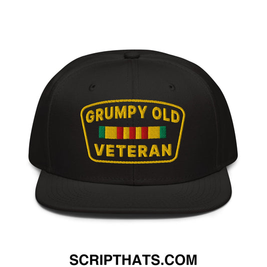 Grumpy Old Veteran Embroidered Flat Brim Bill Snapback Hat Black