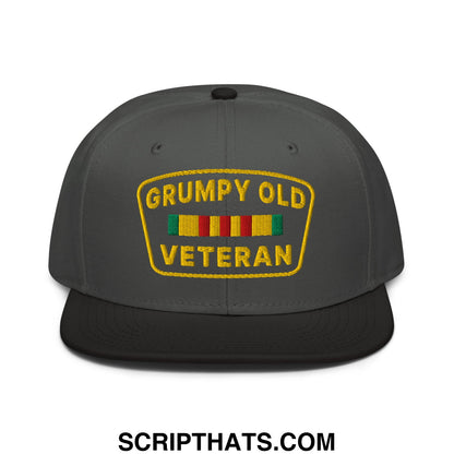 Grumpy Old Veteran Embroidered Flat Brim Bill Snapback Hat Black Charcoal gray Charcoal gray