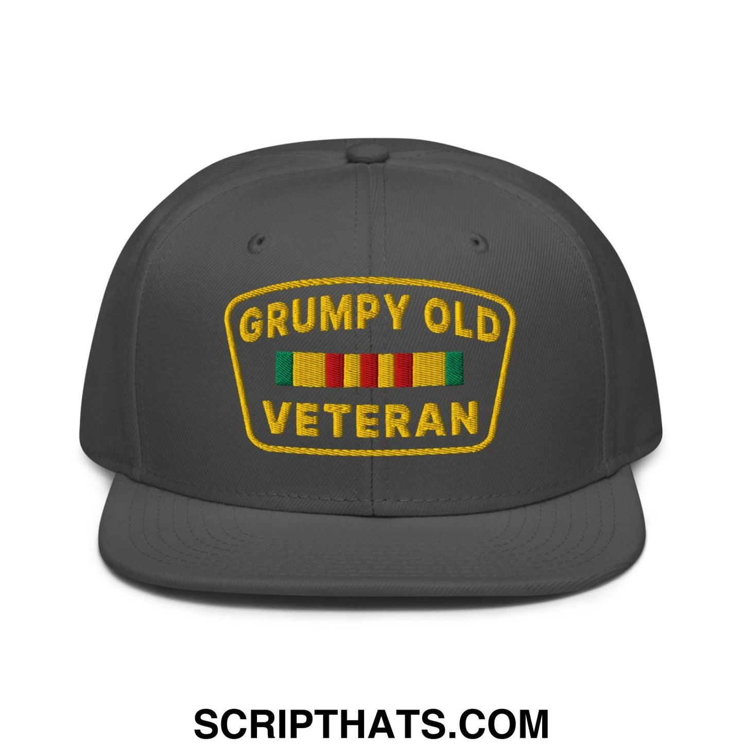 Grumpy Old Veteran Embroidered Flat Brim Bill Snapback Hat Charcoal gray