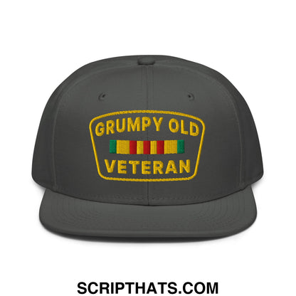 Grumpy Old Veteran Embroidered Flat Brim Bill Snapback Hat Charcoal gray