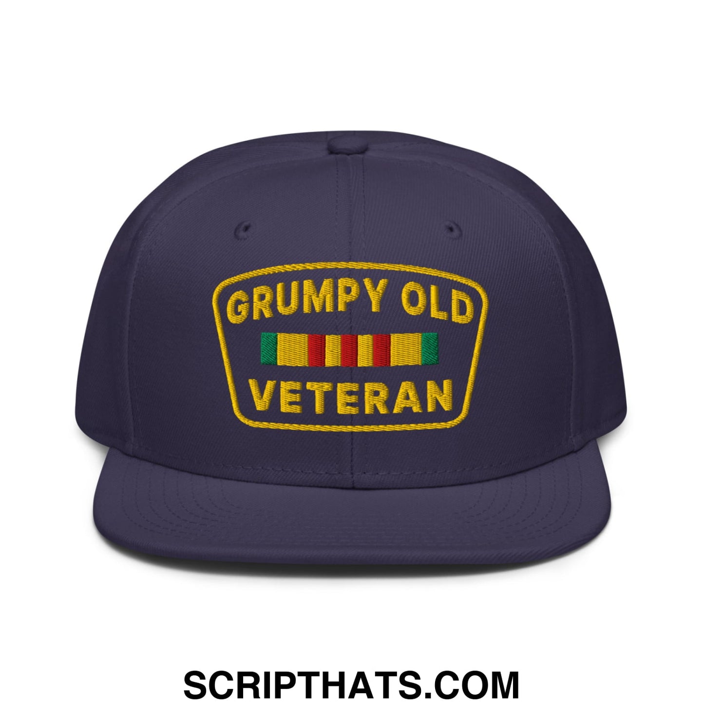 Grumpy Old Veteran Embroidered Flat Brim Bill Snapback Hat Navy blue