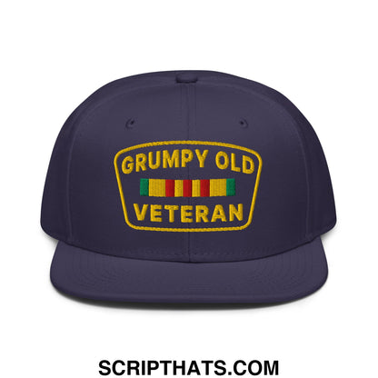 Grumpy Old Veteran Embroidered Flat Brim Bill Snapback Hat Navy blue