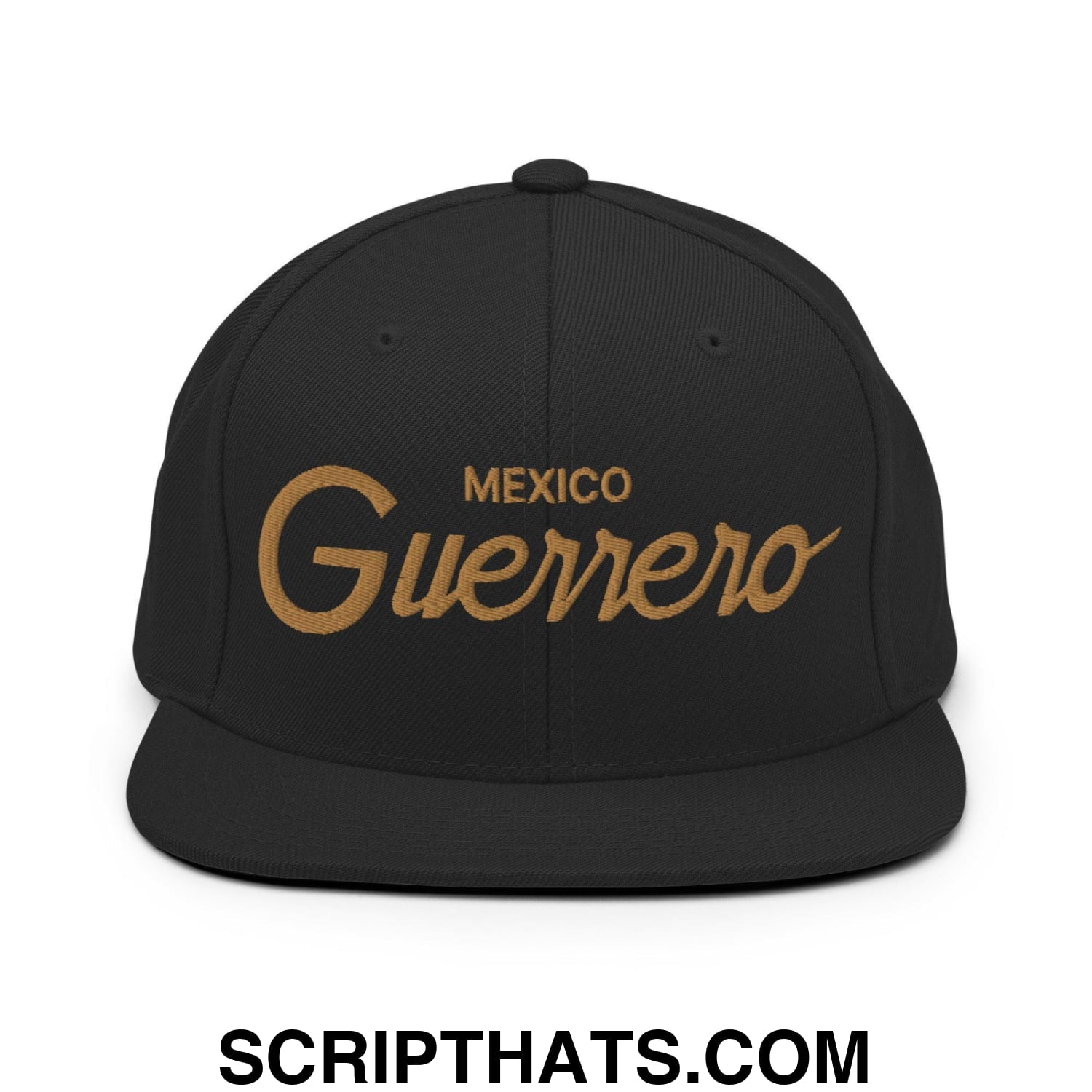 Guerrero Mexico Gold Vintage Sports Script Snapback Hat Black