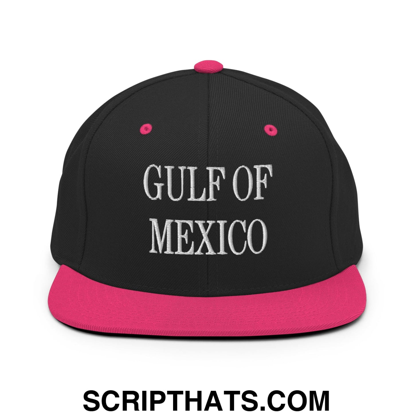 Gulf of Mexico Embroidered Flat Brim Bill Snapback Hat Black Neon Pink