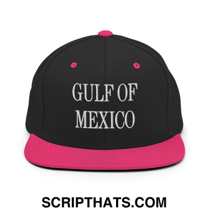 Gulf of Mexico Embroidered Flat Brim Bill Snapback Hat Black Neon Pink