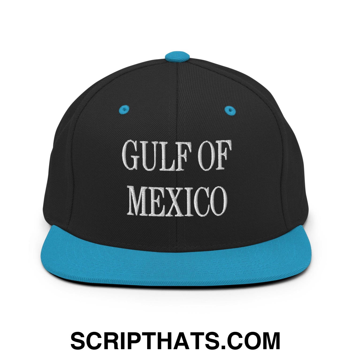 Gulf of Mexico Embroidered Flat Brim Bill Snapback Hat Black Teal