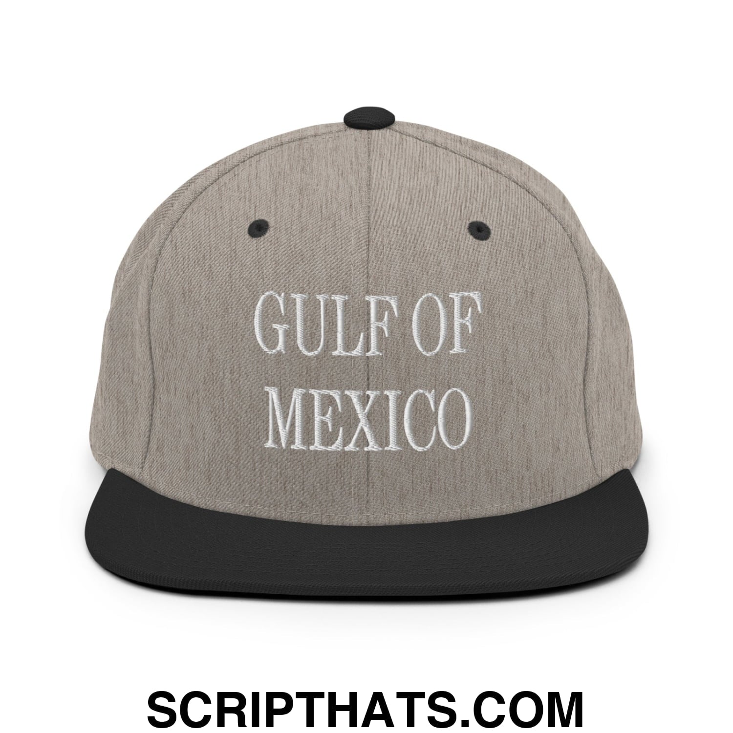 Gulf of Mexico Embroidered Flat Brim Bill Snapback Hat Heather Black