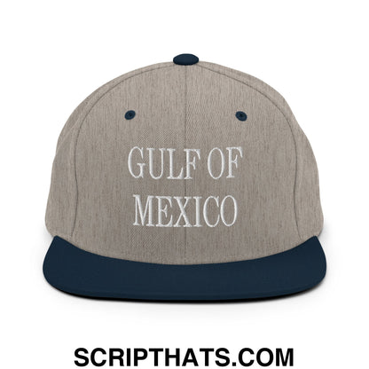 Gulf of Mexico Embroidered Flat Brim Bill Snapback Hat Heather Grey Navy