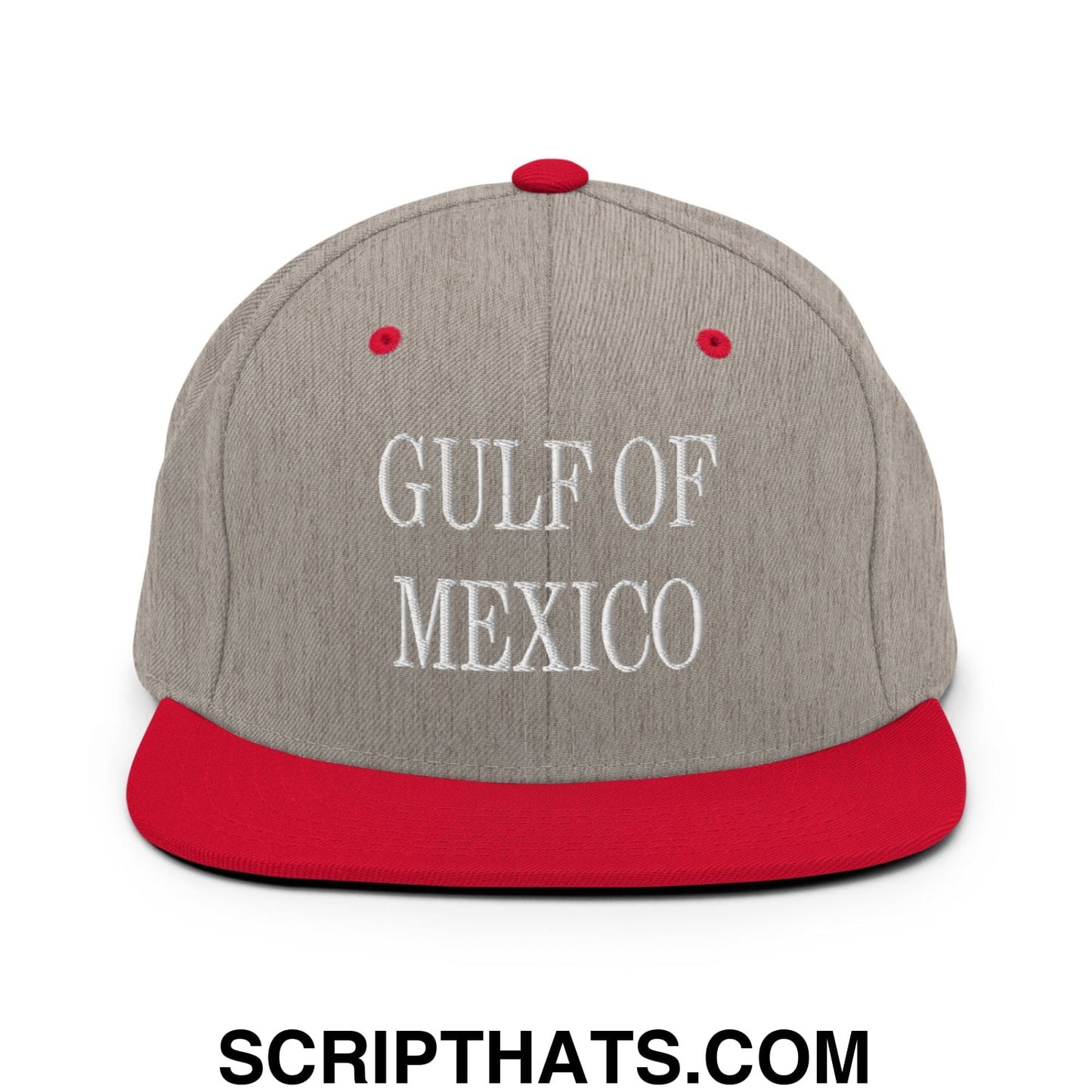 Gulf of Mexico Embroidered Flat Brim Bill Snapback Hat Heather Grey Red