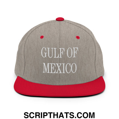 Gulf of Mexico Embroidered Flat Brim Bill Snapback Hat Heather Grey Red