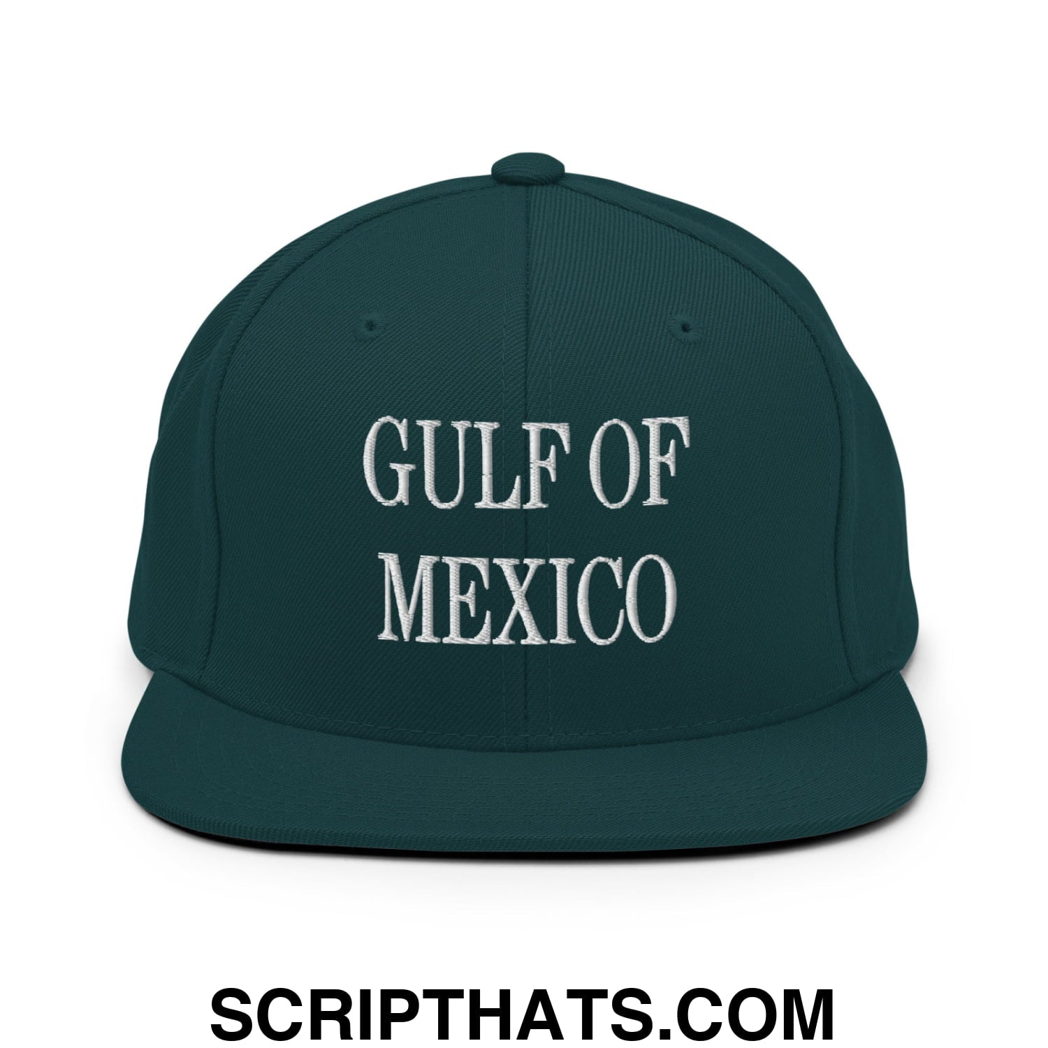 Gulf of Mexico Embroidered Flat Brim Bill Snapback Hat Spruce