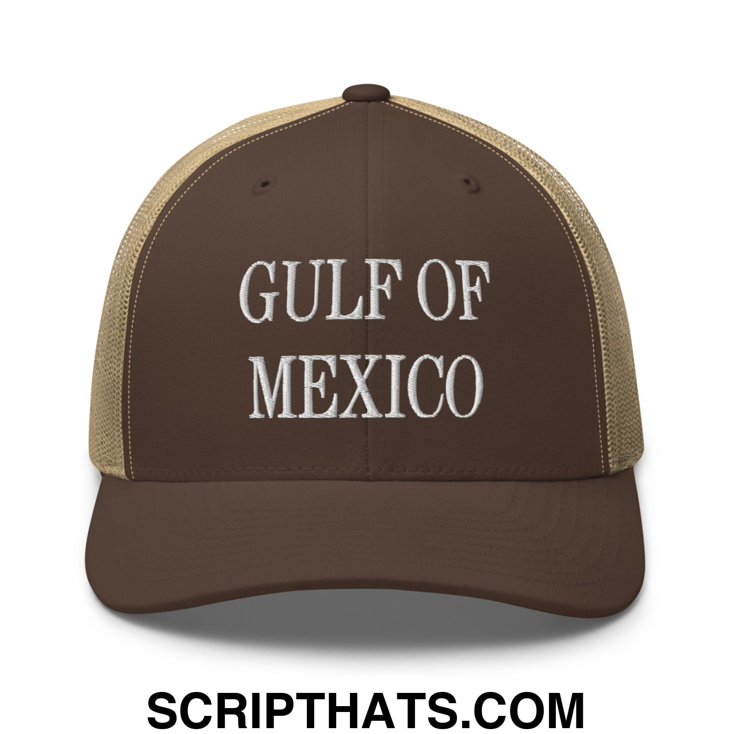 Gulf of Mexico Embroidered Mesh Trucker Hat Brown Khaki
