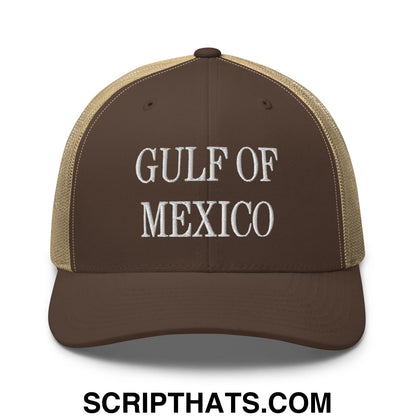 Gulf of Mexico Embroidered Mesh Trucker Hat Brown Khaki