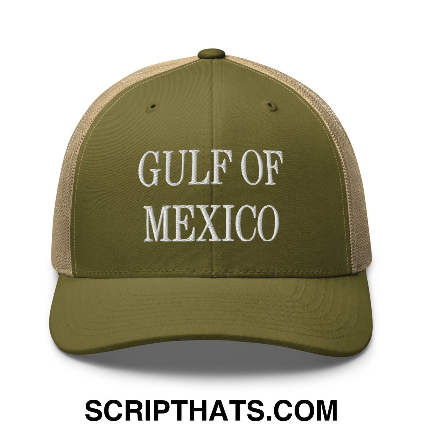 Gulf of Mexico Embroidered Mesh Trucker Hat Moss Khaki