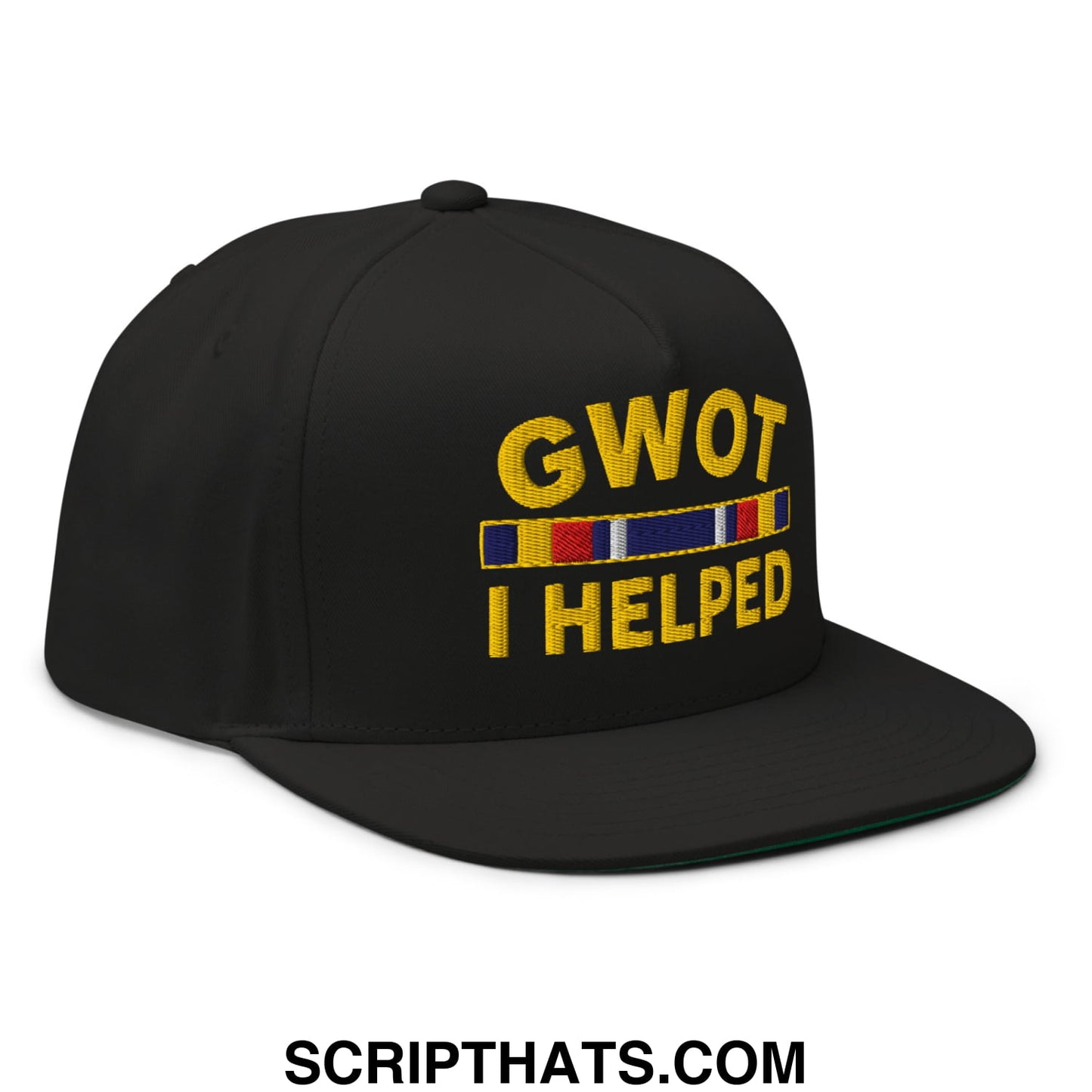 GWOT I Helped Embroidered Flat Bill Brim 5 Panel Snapback Hat Default Title