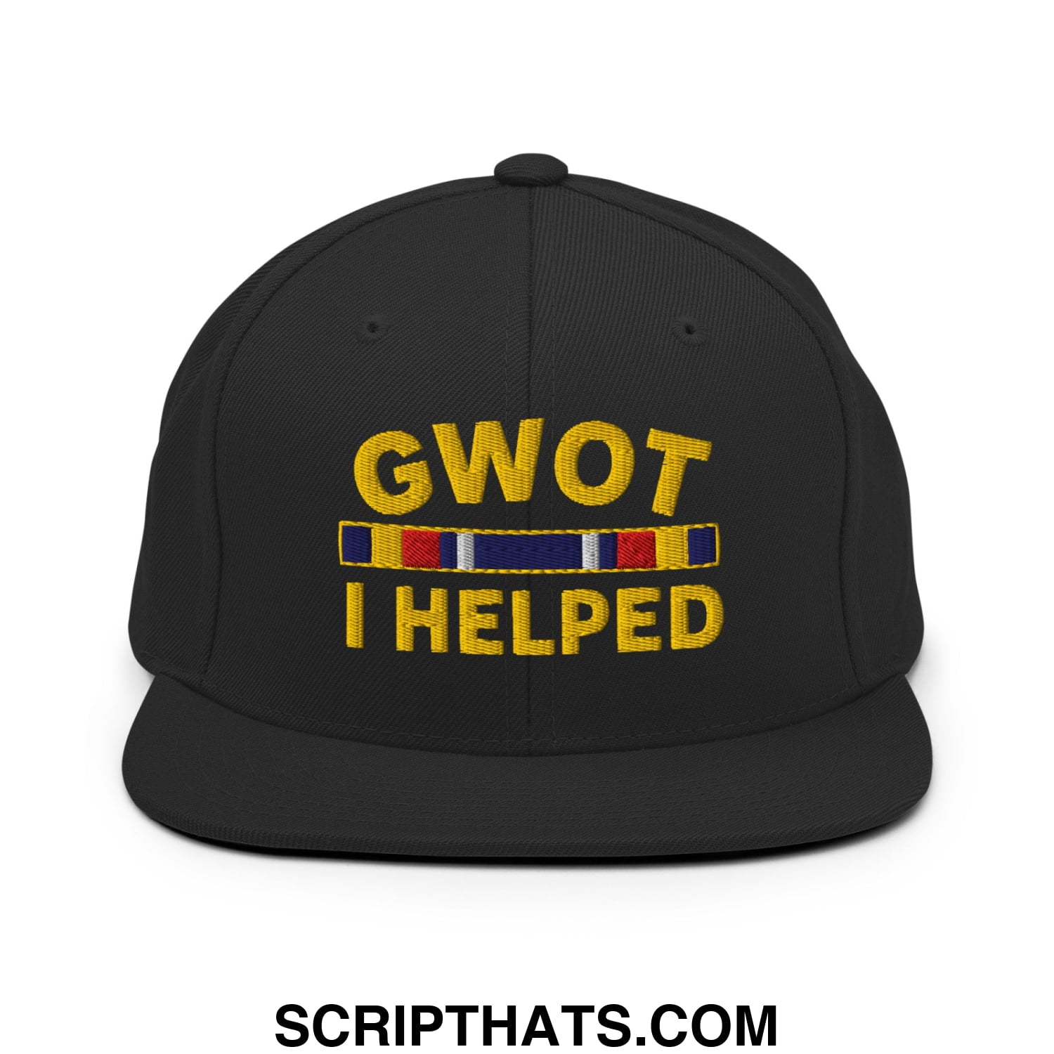 GWOT I Helped Embroidered Flat Bill Brim Snapback Hat Black