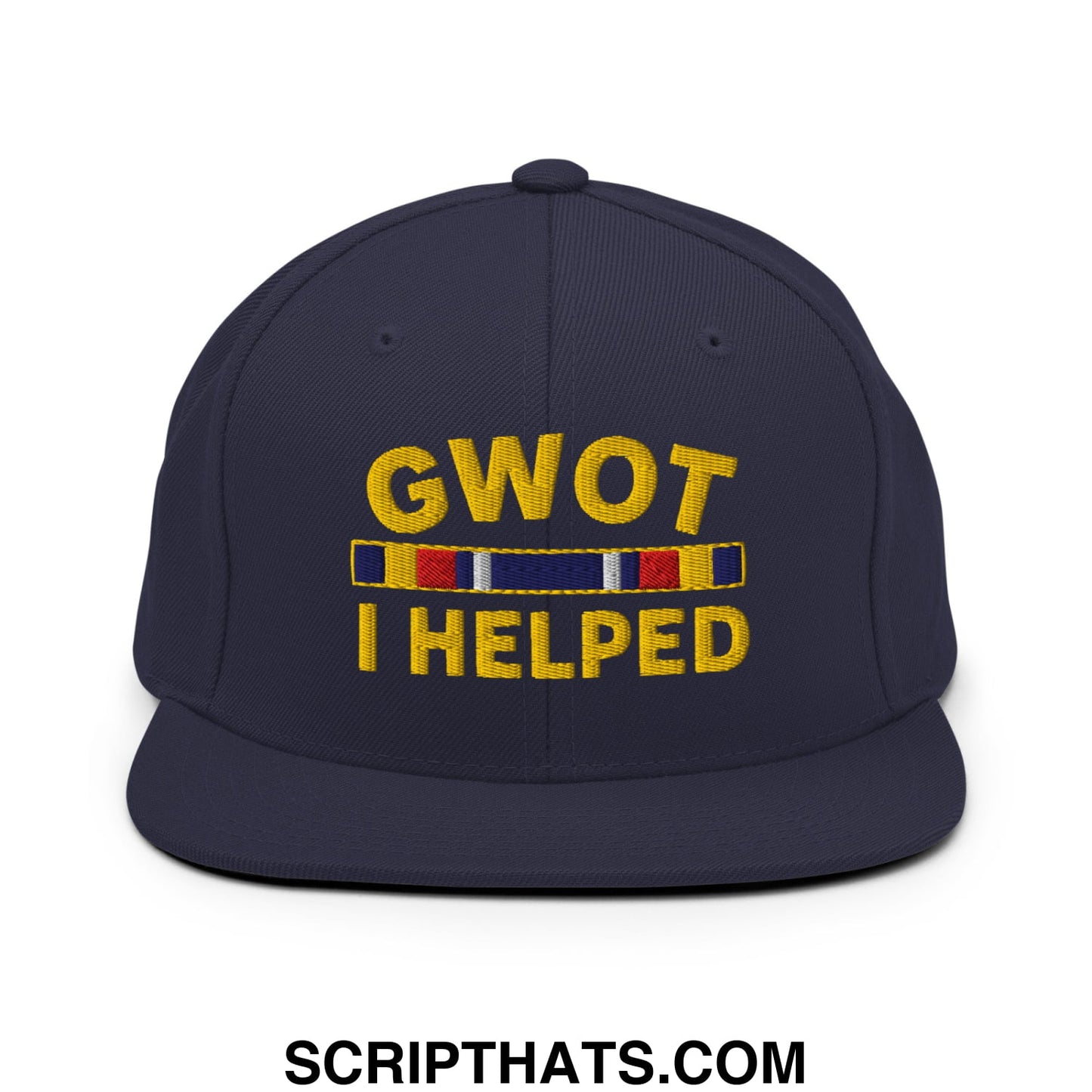 GWOT I Helped Embroidered Flat Bill Brim Snapback Hat Navy