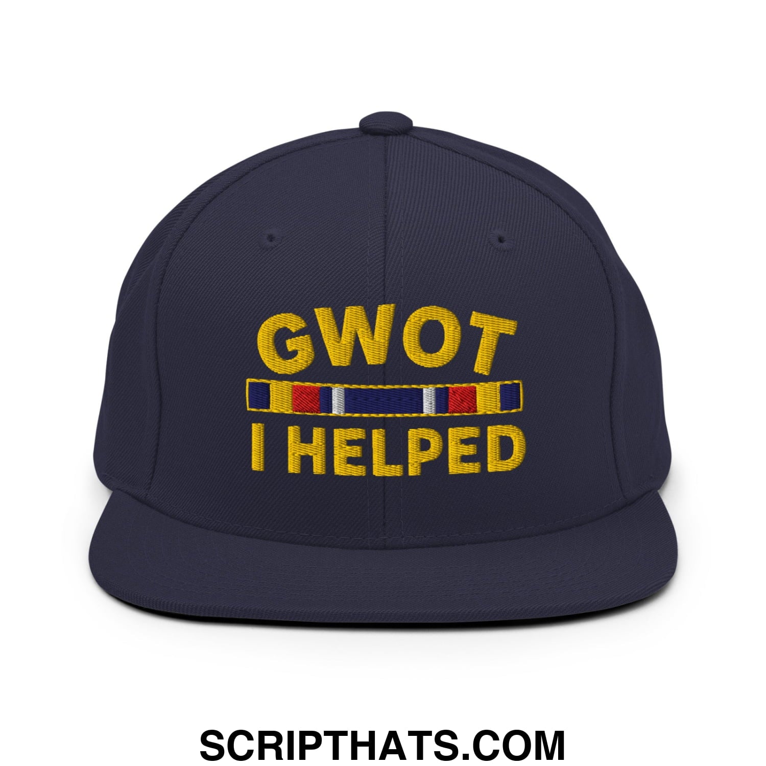 GWOT I Helped Embroidered Flat Bill Brim Snapback Hat Navy
