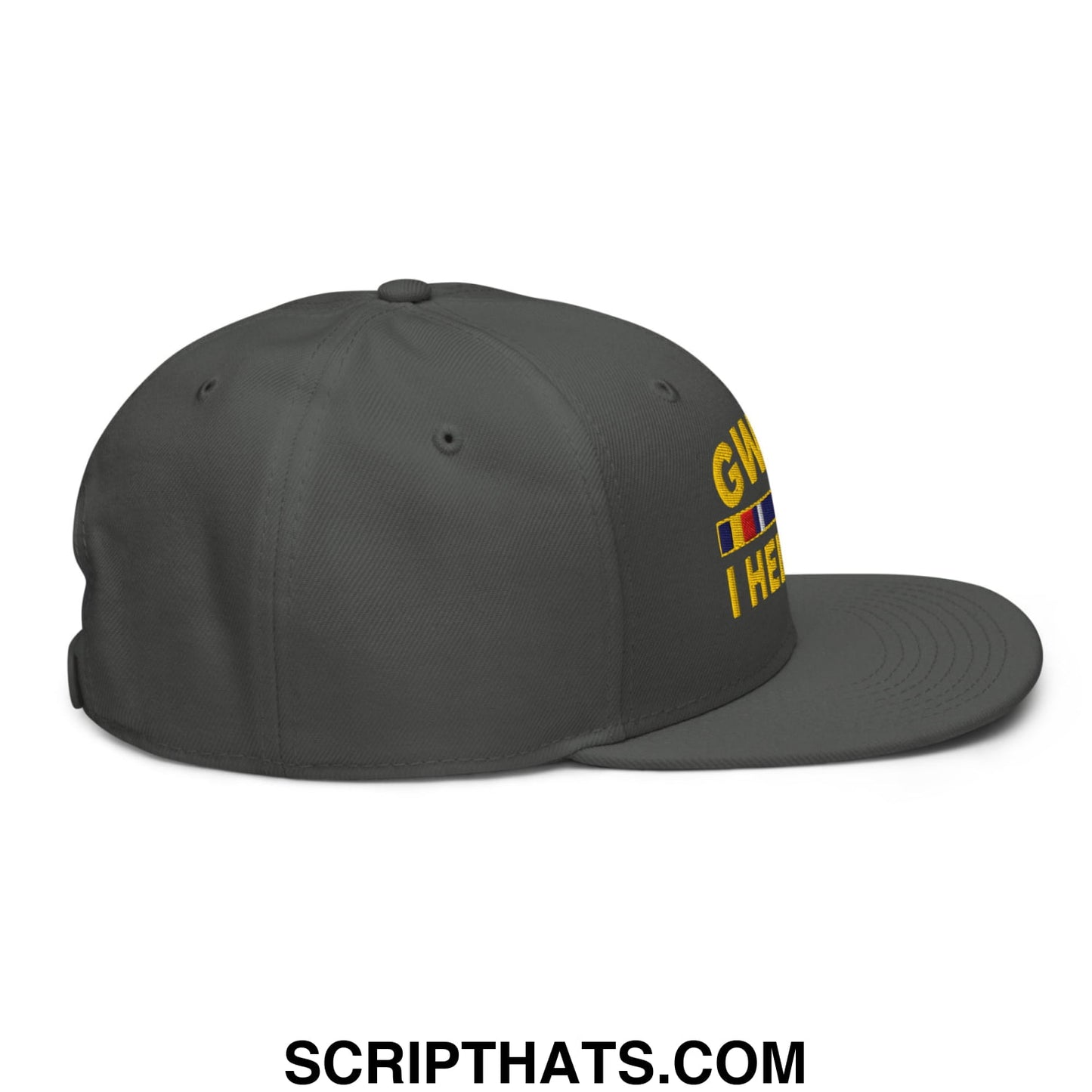 GWOT I Helped Embroidered Flat Brim Bill Snapback Hat Charcoal gray