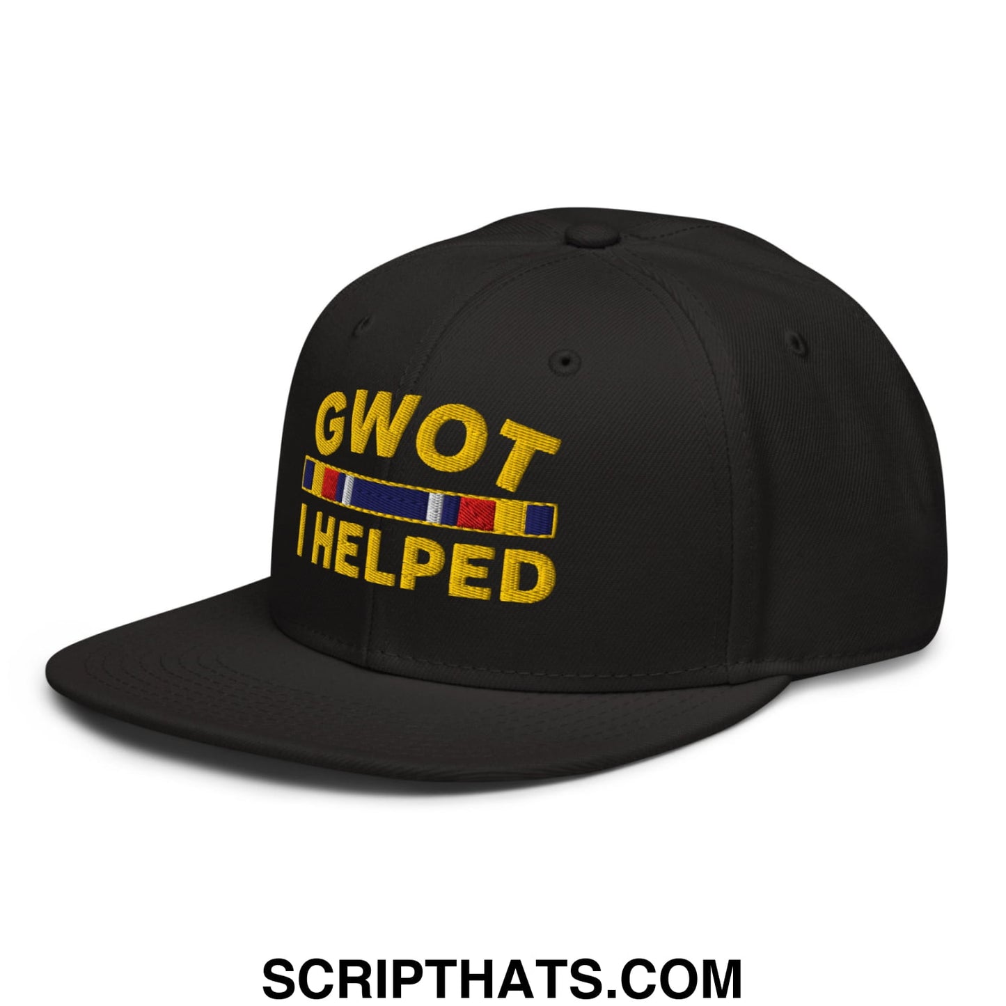 GWOT I Helped Embroidered Flat Brim Bill Snapback Hat Black